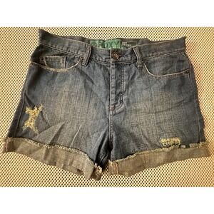 Y2K Roxy Boyfriend Denim Jean Shorts Women/JRS Size 7 Distressed Button Fly Cuff